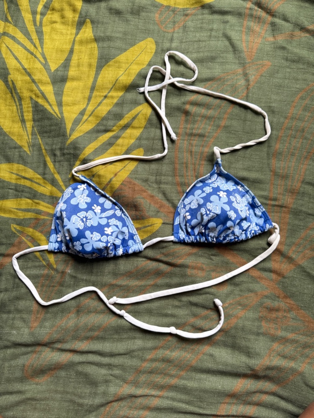 Blue Floral Triangle Bikini Top
